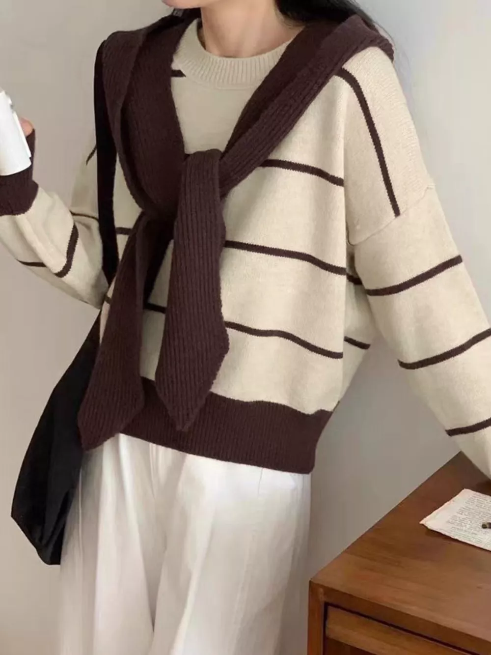 Striped Round Neck Long Sleeve Sweater, image 3