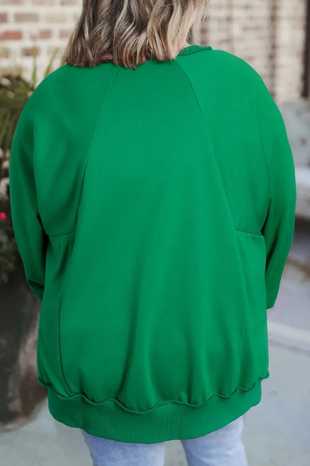 Plus Size Cutout Hem Notched Long Sleeve Sweatshirt, image 2