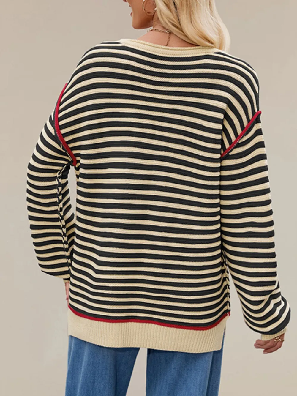 Slit Striped Oversized Sweater, image 9