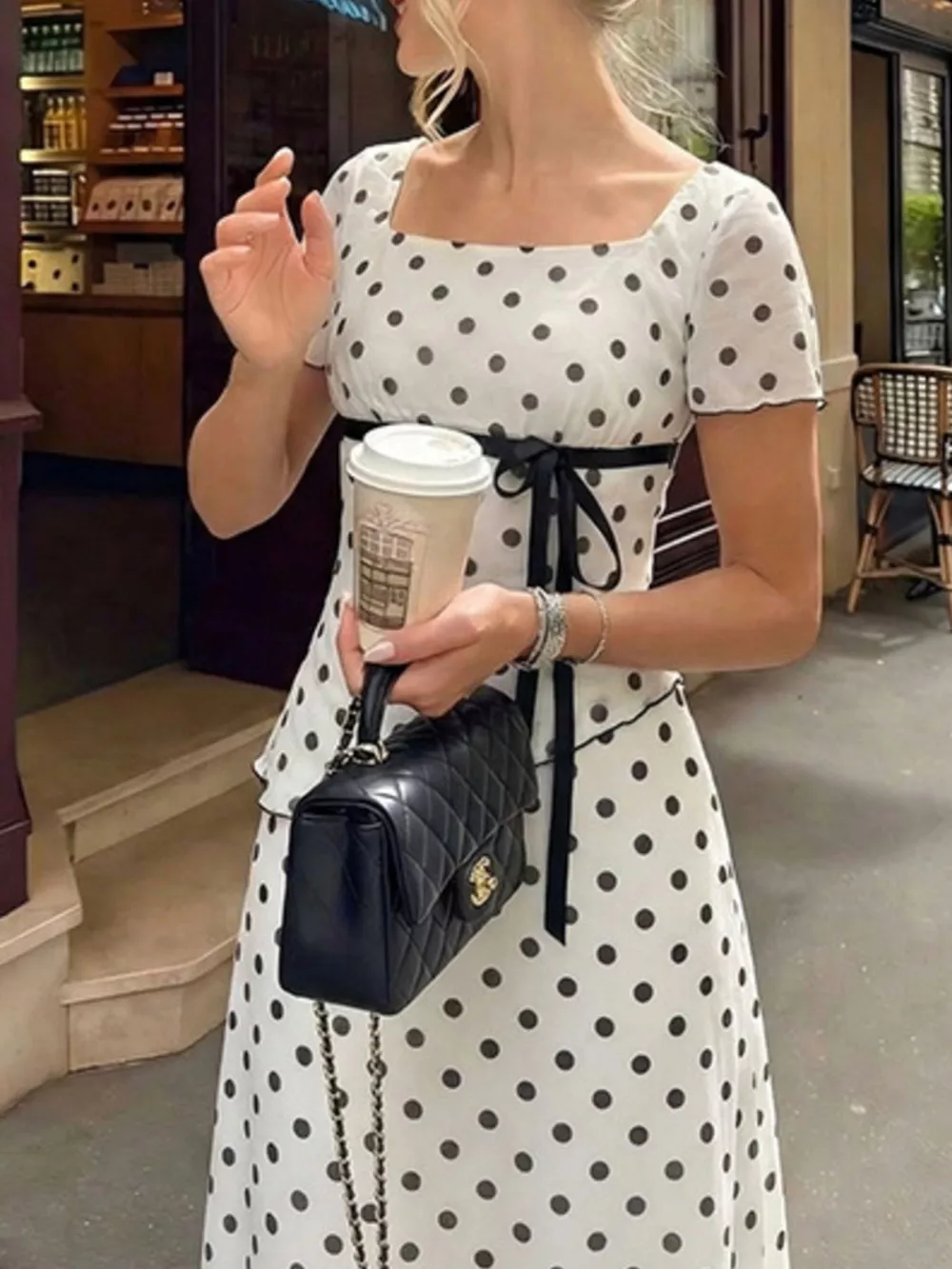 Polka Dot Square Neck Top and Skirt Set, image 3