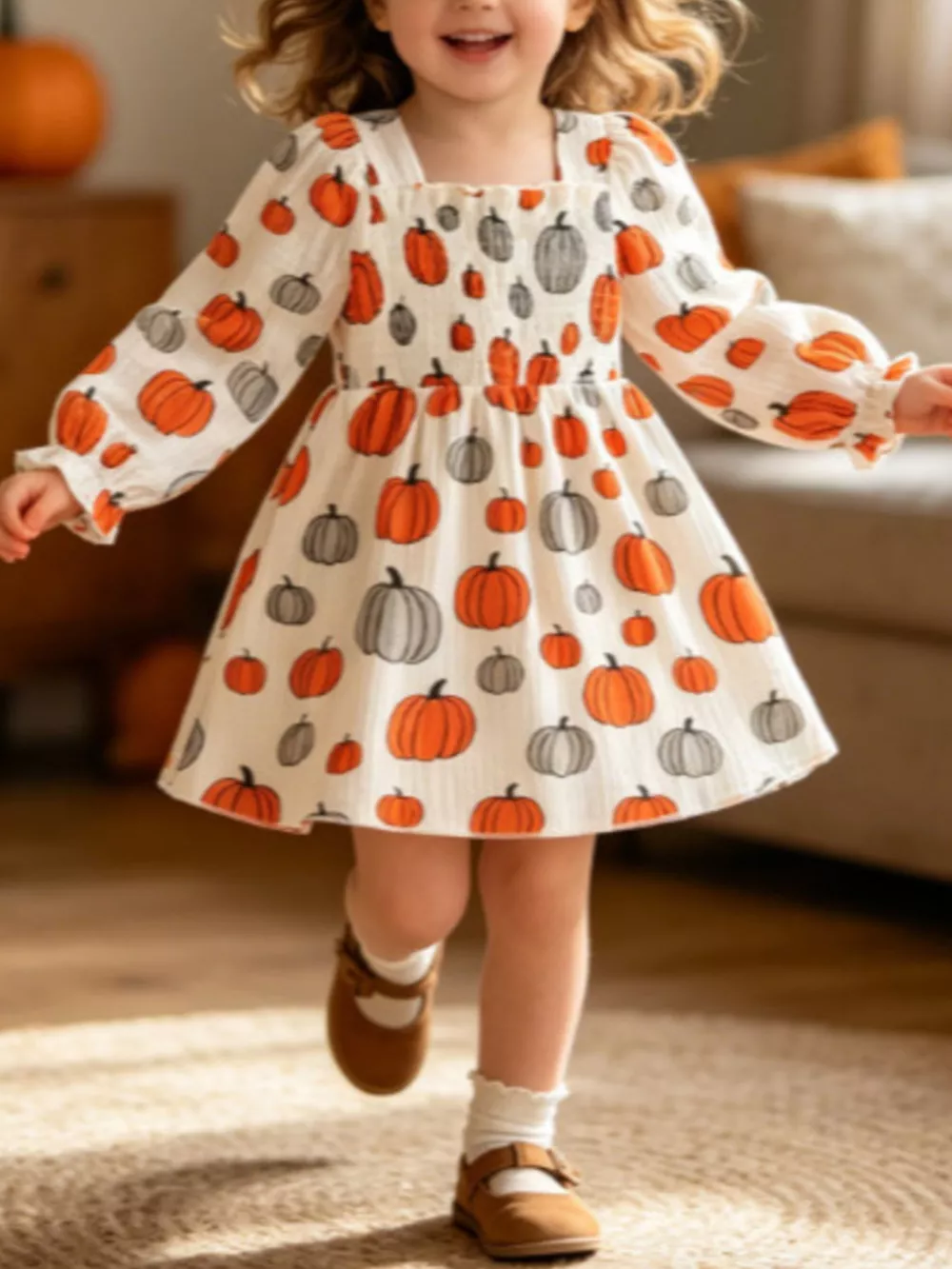 Children's Smocked Halloween Print Dress, image 7