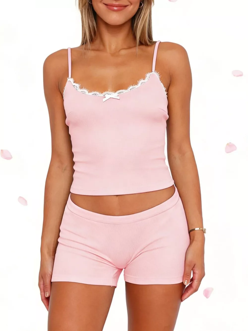 Contrast Trim Cami and Shorts Set, image 3