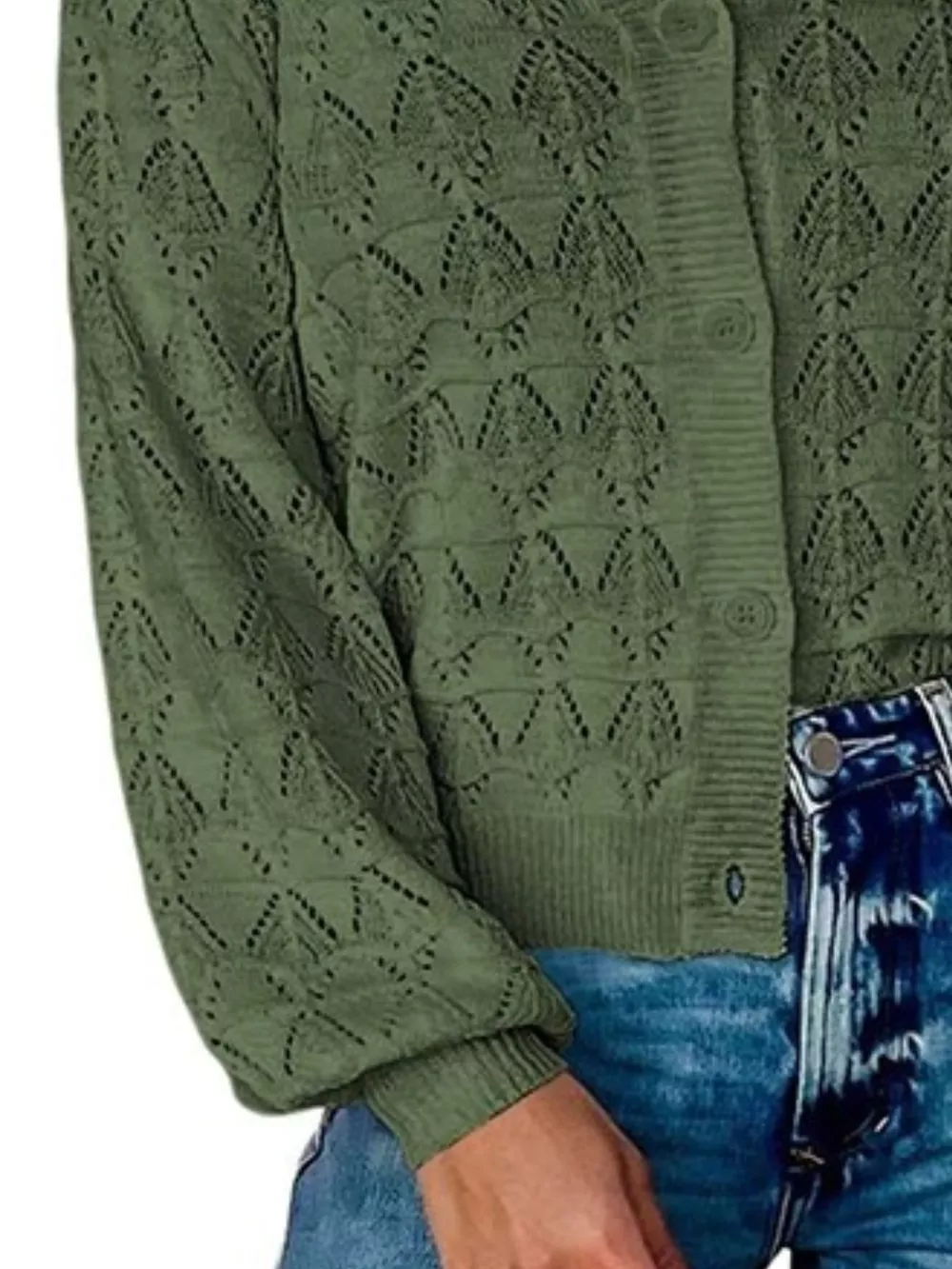 Chic V-Neck Openwork Button-Down Knit Cardigan, image 9