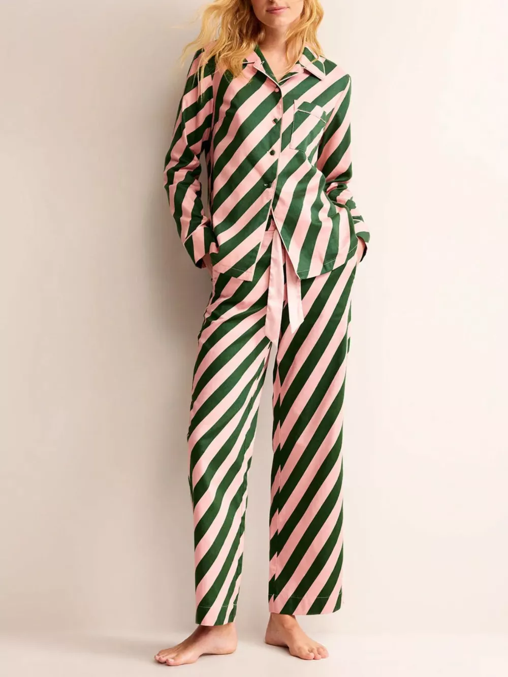 Striped Long Sleeve Shirt and Pants Lounge Set