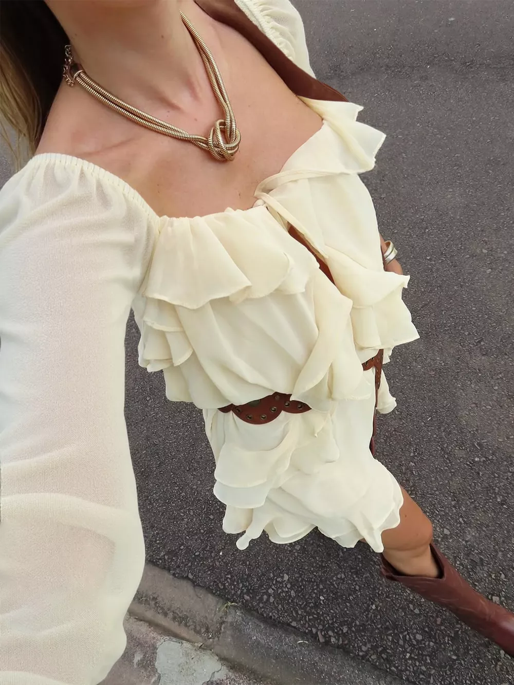 Ruffle Trimmed Long Sleeve Mini Dress, image 3