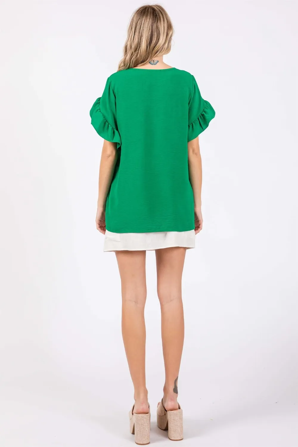 Ruffled Short Sleeve V-Neck Blouse, image 4