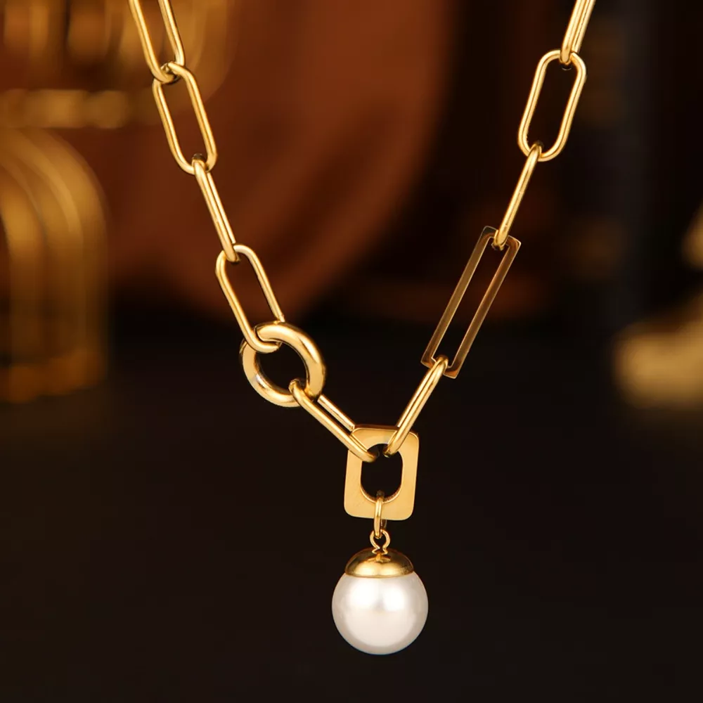 18K Gold-Plated Chain Pearl Necklace, image 3