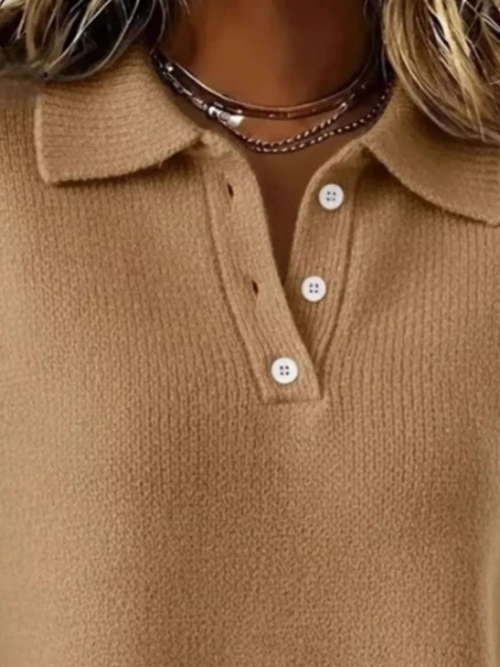 Full Size Button Detail Dropped Shoulder Sweater Plus Size, image 12