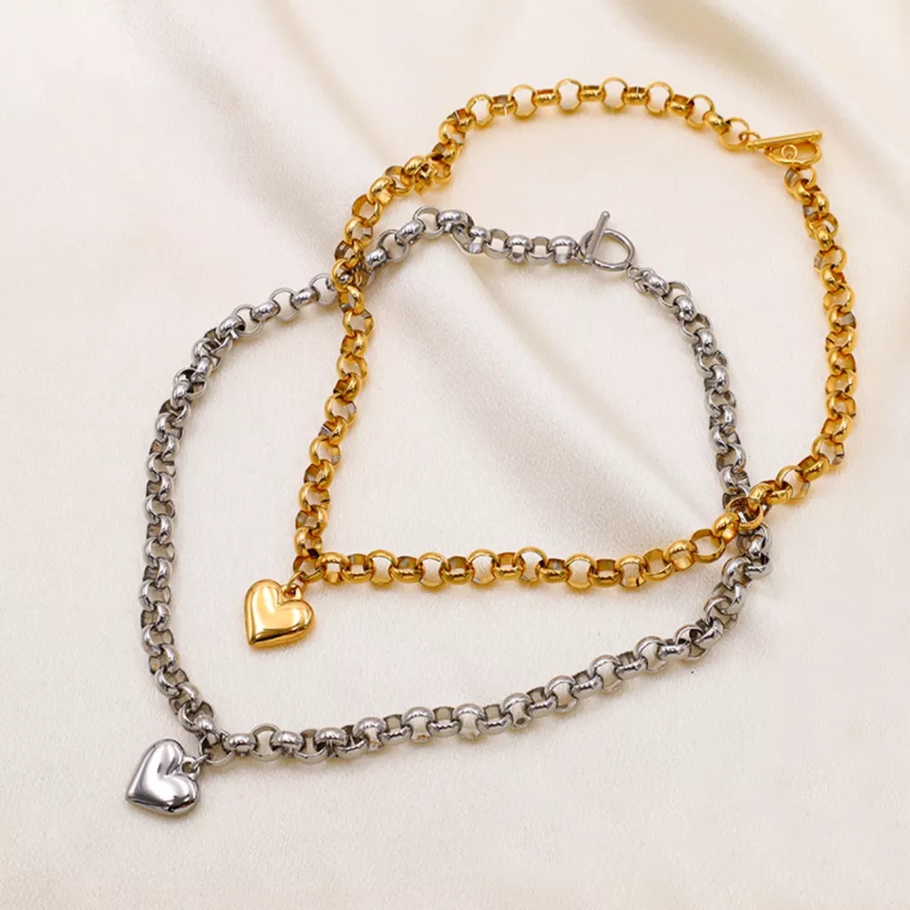 Heart Pendant Toggle Clasp Chain Necklace, image 2
