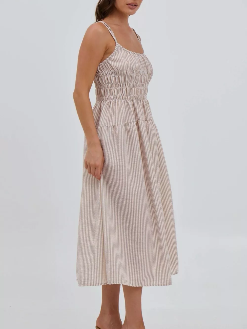 Striped Smocked Bodice Midi Dress, image 4