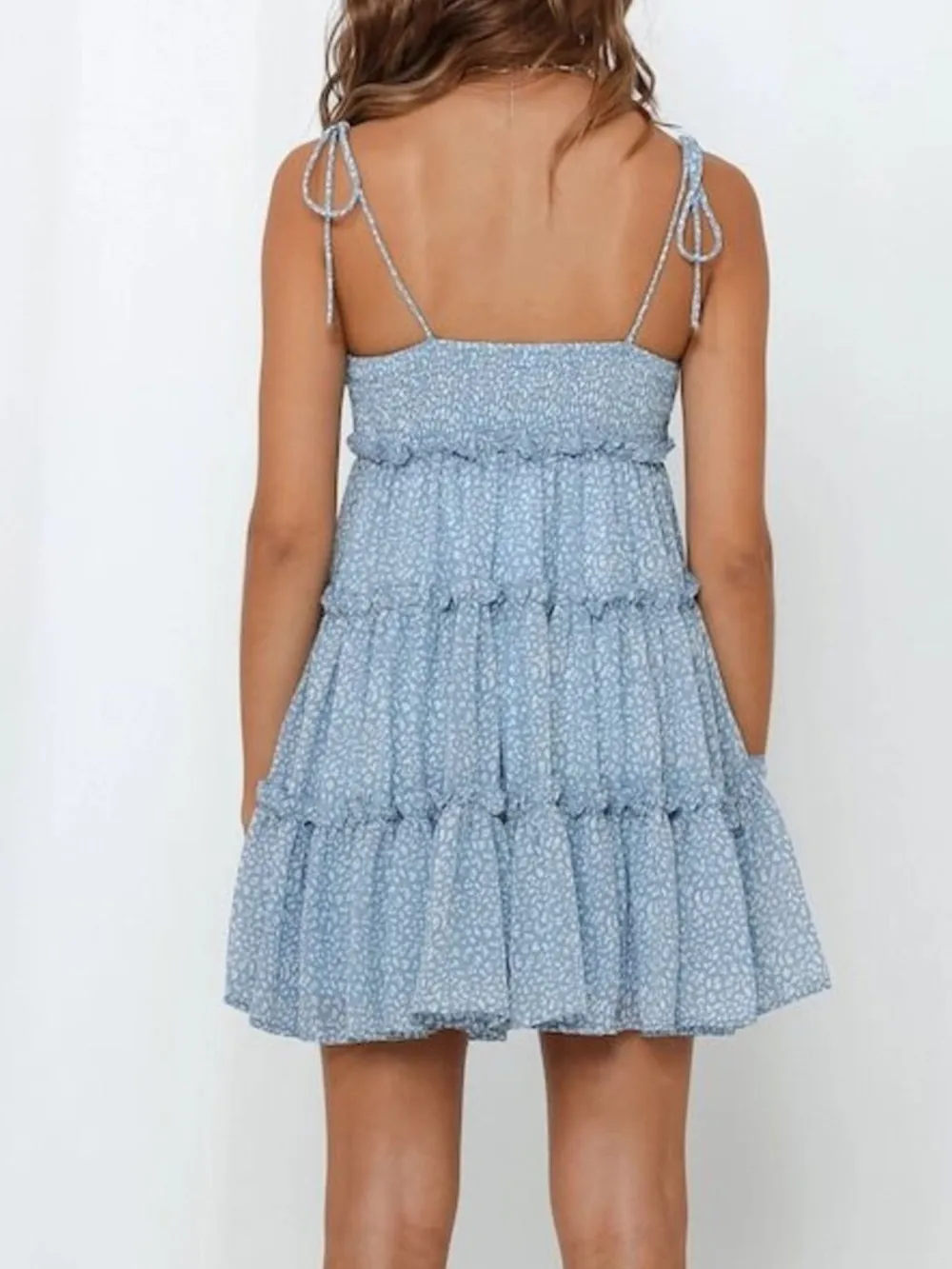 Printed Tie-Strap Tiered Mini Dress, image 22