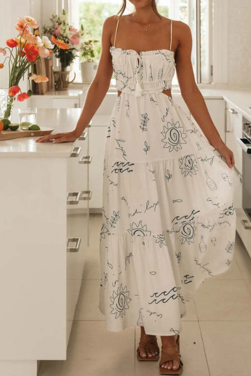 Cutout Printed Sleeveless Midi Cami Dress, image 4
