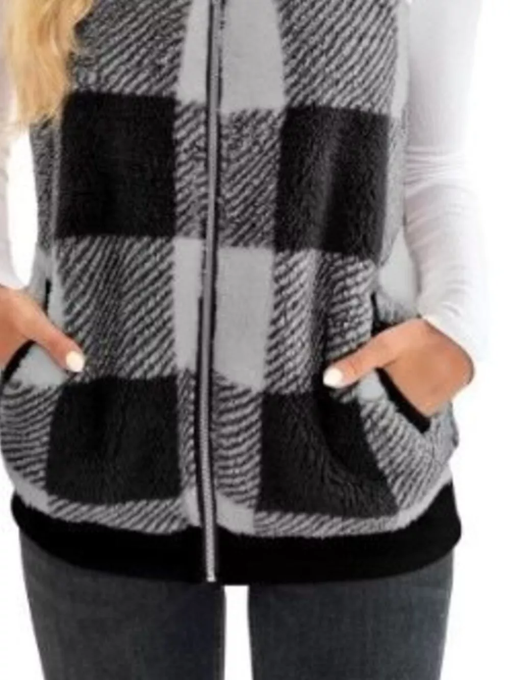 Full Size Color Block Zip Up Vest Coat Plus Size, image 17