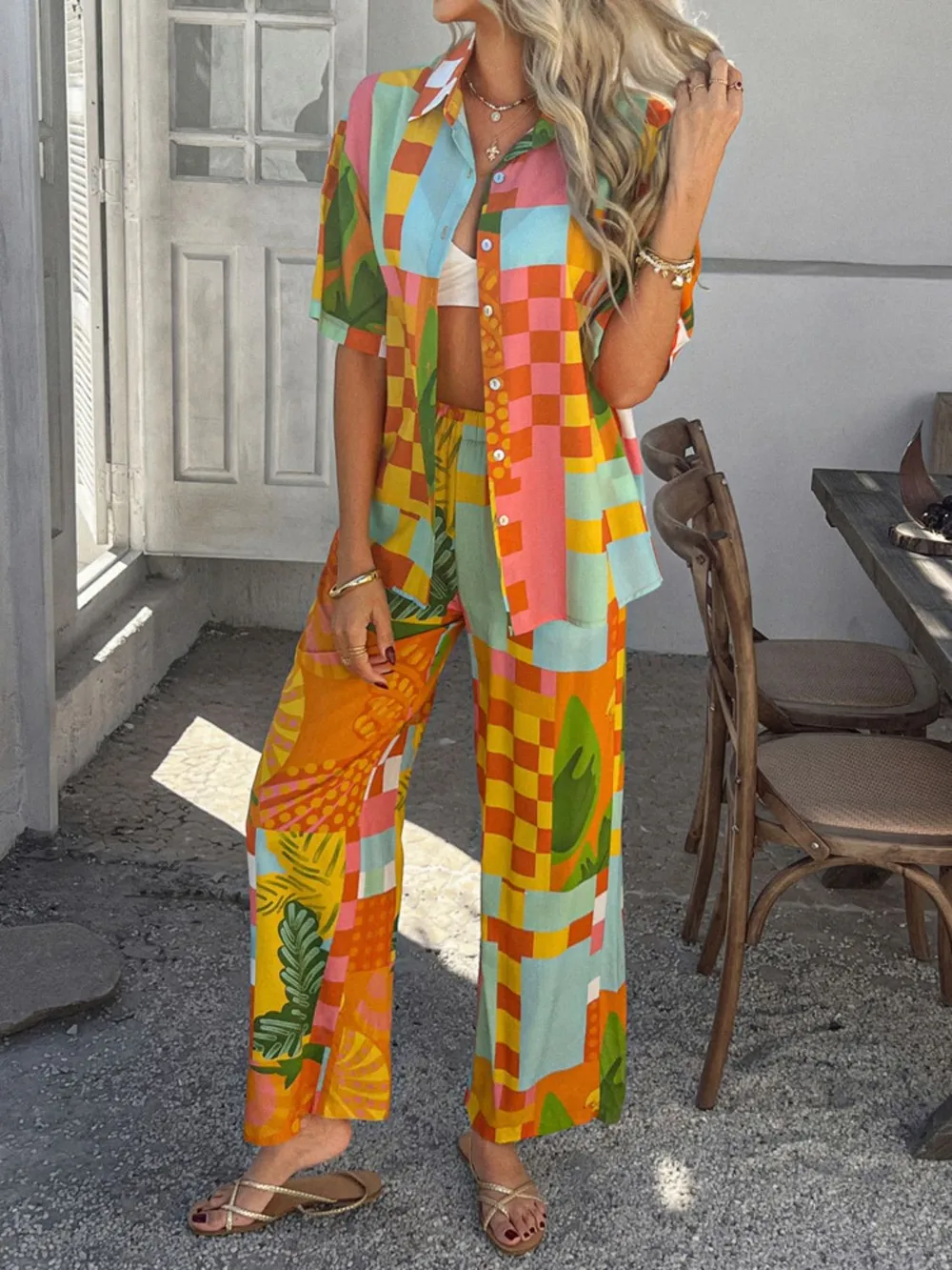 Printed Button Down Shirt and Pants Set, image 16