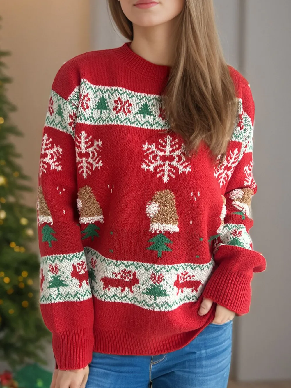 Christmas Element Round Neck Long Sleeve Sweater, image 5