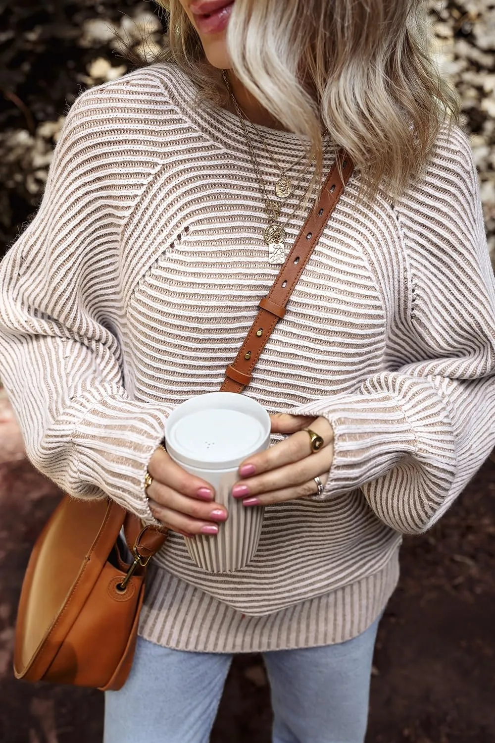 Textured Striped Round Neck Long Sleeve Top, image 7