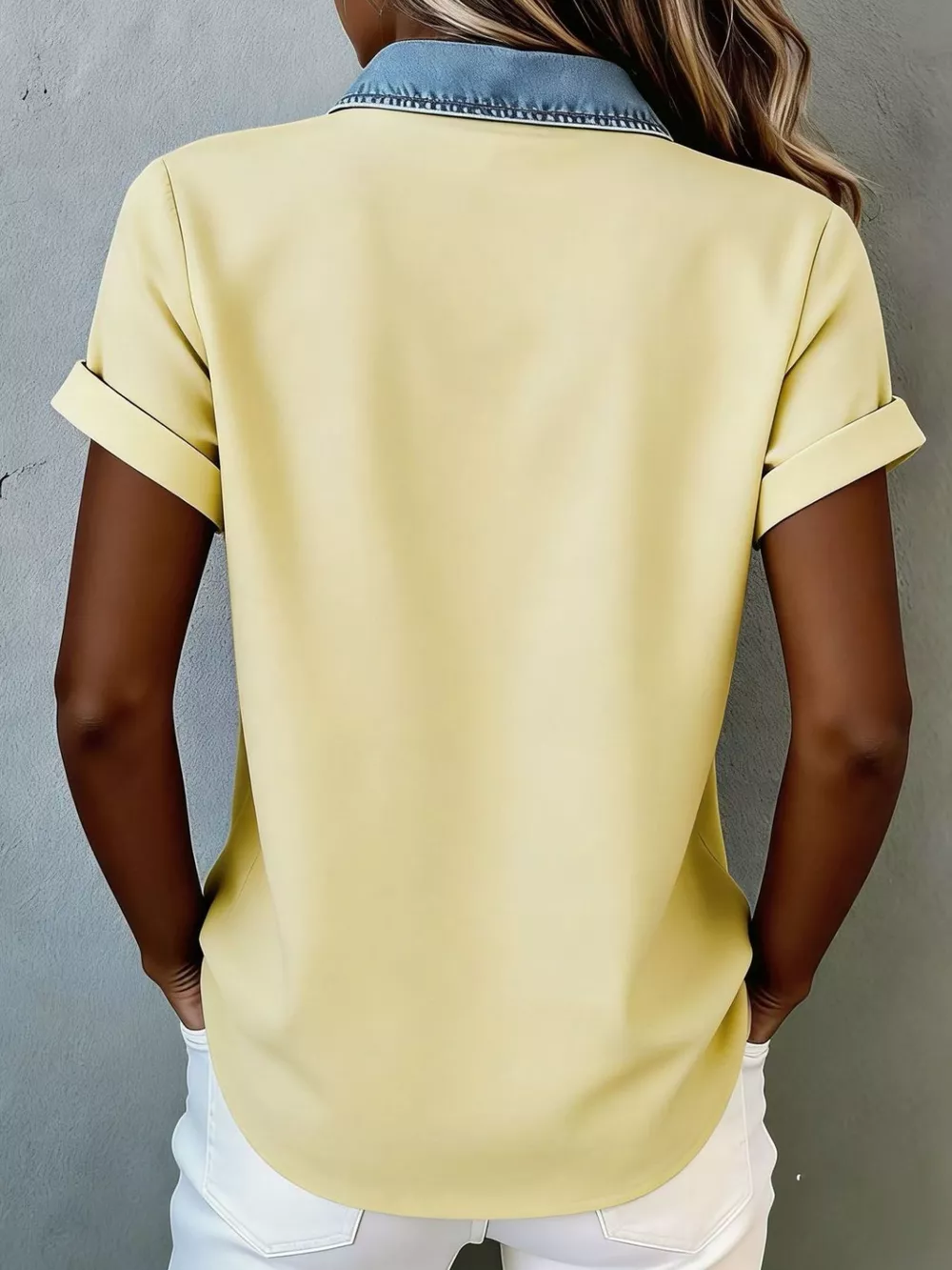 Denim Trim Short Sleeve Shirt, image 12