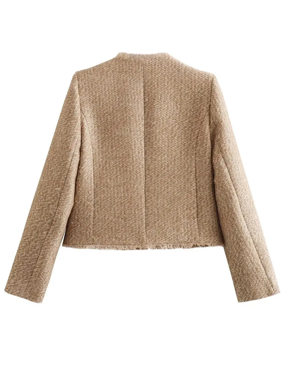 Raw Hem Pocketed Round Neck Jacket, image 2