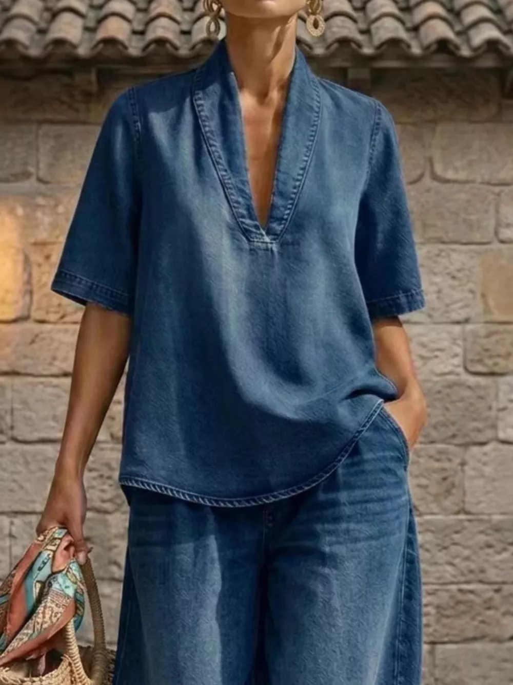 Full Size Half Sleeve Top and Wide Leg Pants Set Plus Size, image 5