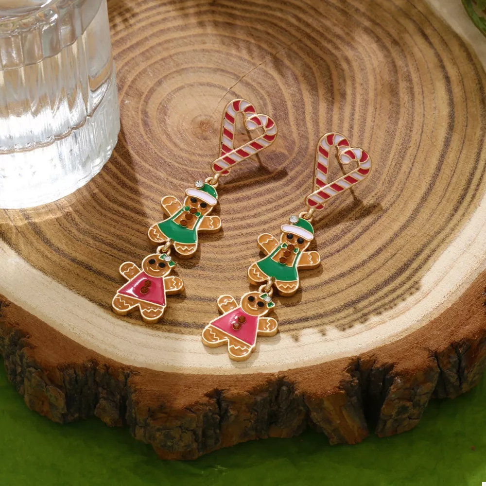 Christmas Gingerbread Man Dangle Earrings, image 2