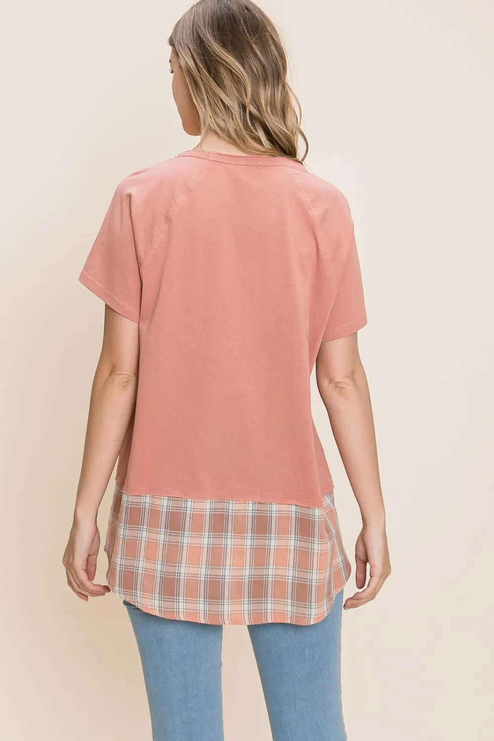 Cotton Bleu by Nu Lab Plaid Contrast Short Sleeve T-Shirt, image 2
