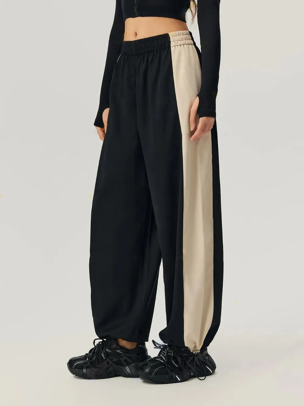 Drawstring Hem Contrast Elastic Waist Pants, image 4