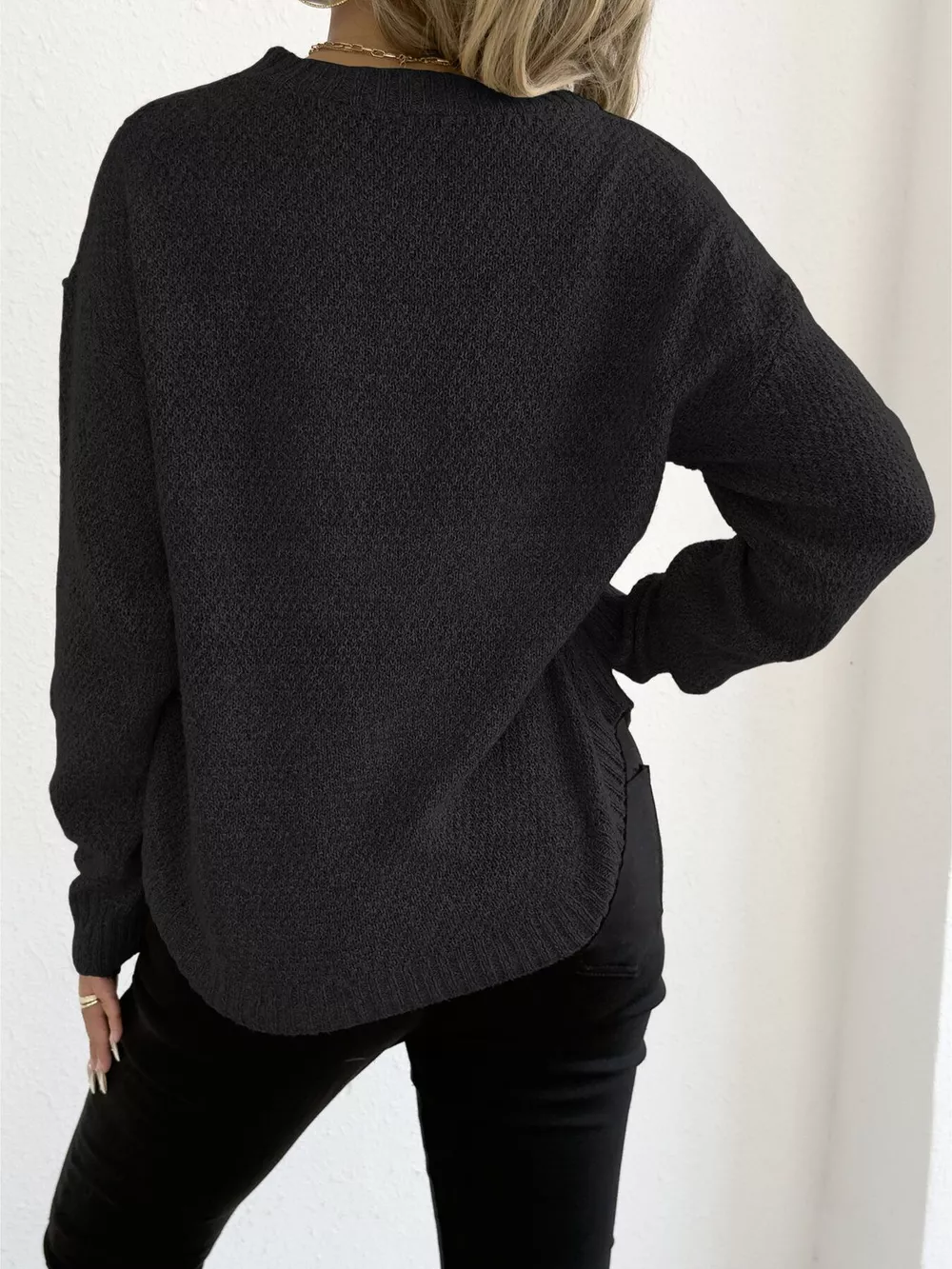 Lace Bow Embroidered Round Neck Sweater, image 7