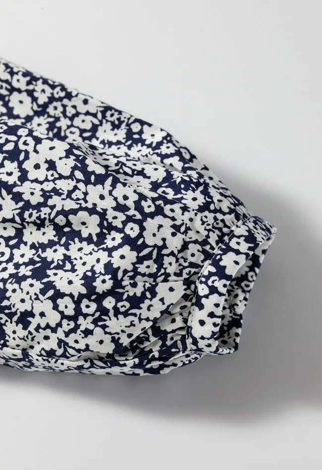 Floral Print Notched Long Sleeve Blouse, image 2