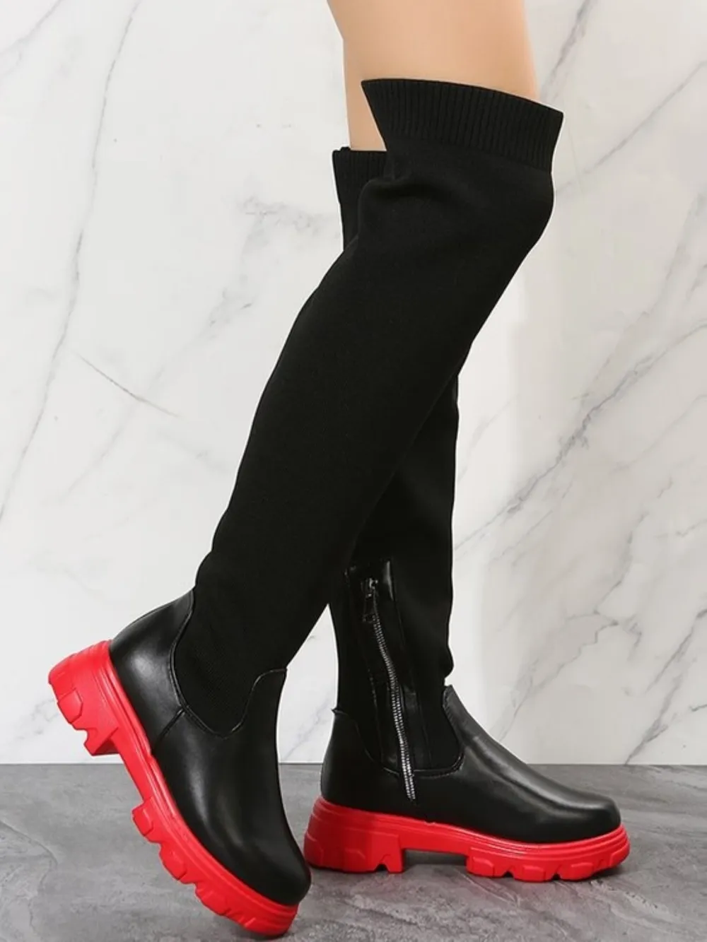 PU Leather Round Toe Platform Boots, image 7