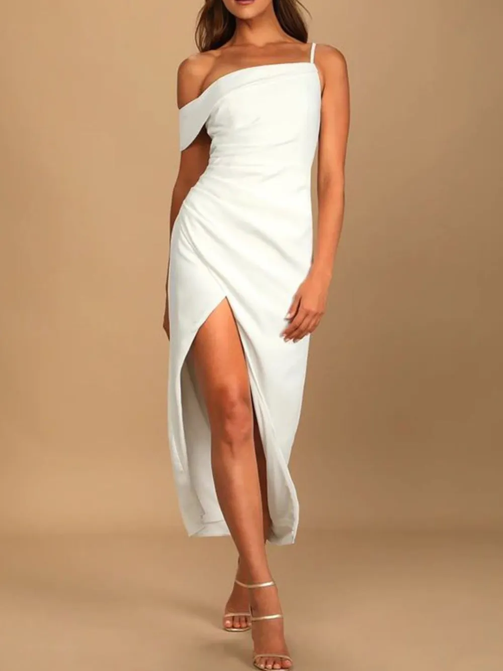 Split Asymmetrical Neck Midi Dress, image 4