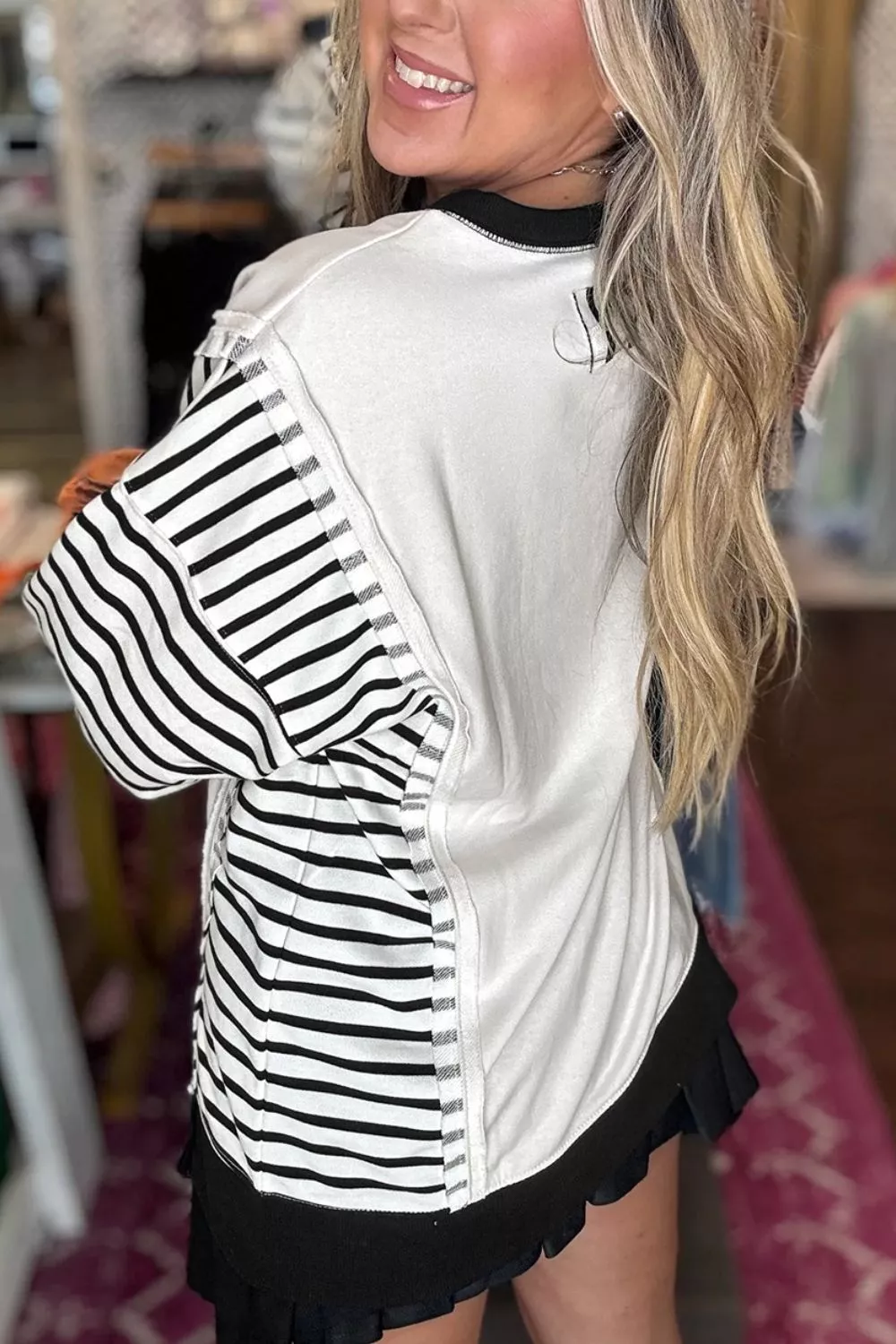 Color-Block Striped Long Sleeve Sweatshirt, image 2