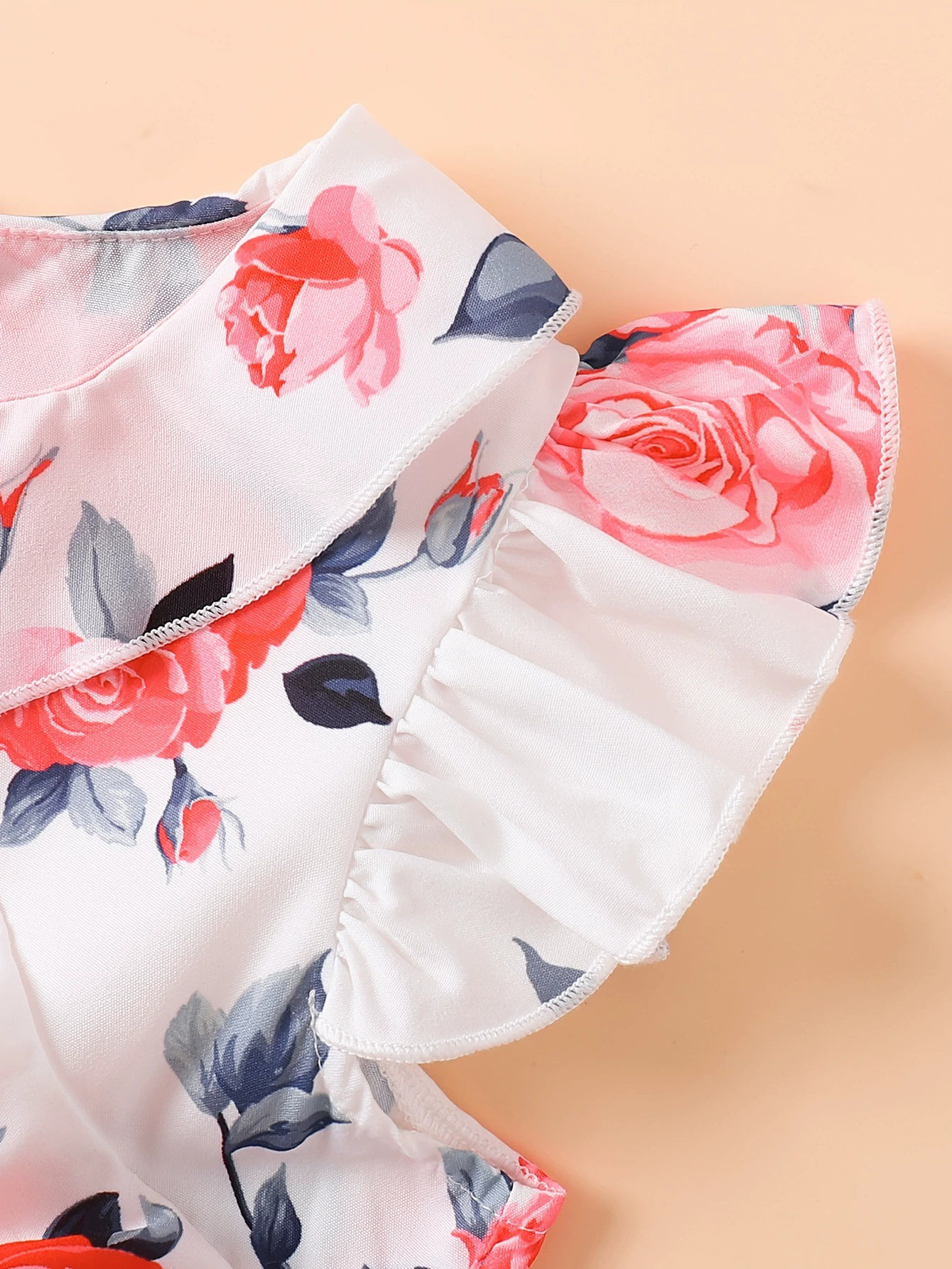 Children's Floral Print Ruffle Trim Bow Pleated Dress, image 4