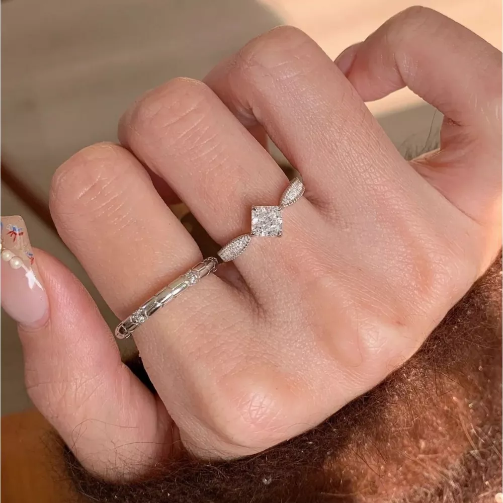 1 Carat 925 Sterling Silver Moissanite Geometric Ring, image 2