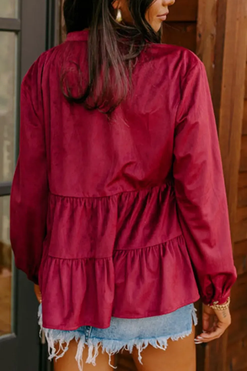 Peplum Round Neck Long Sleeve Shirt, image 2