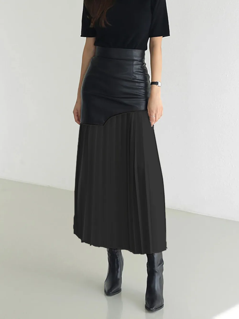 Patchwork Contrast Pleated Skirt, image 2