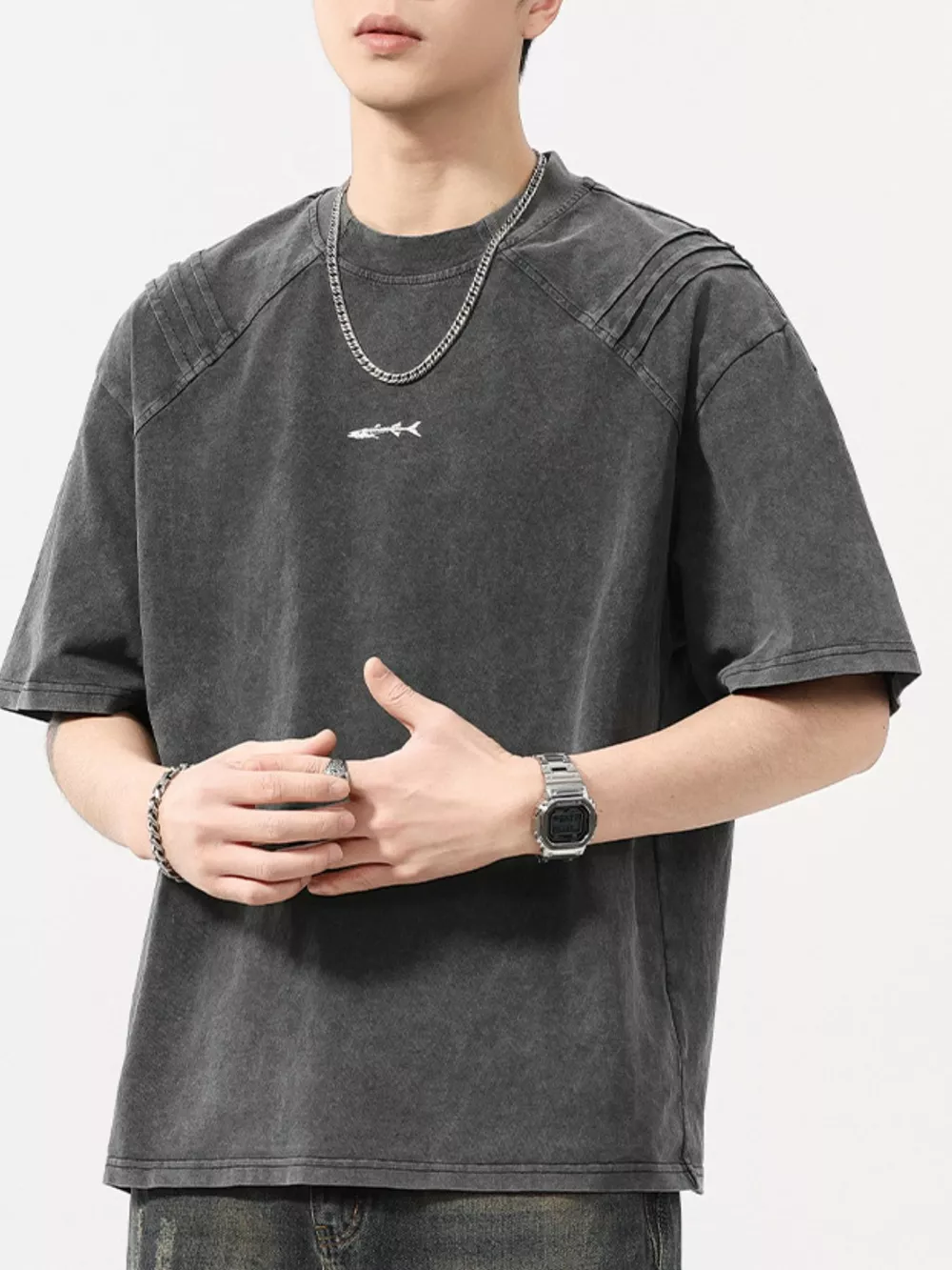 Men's Plus Size Vintage Washed Round Neck Tee, image 2