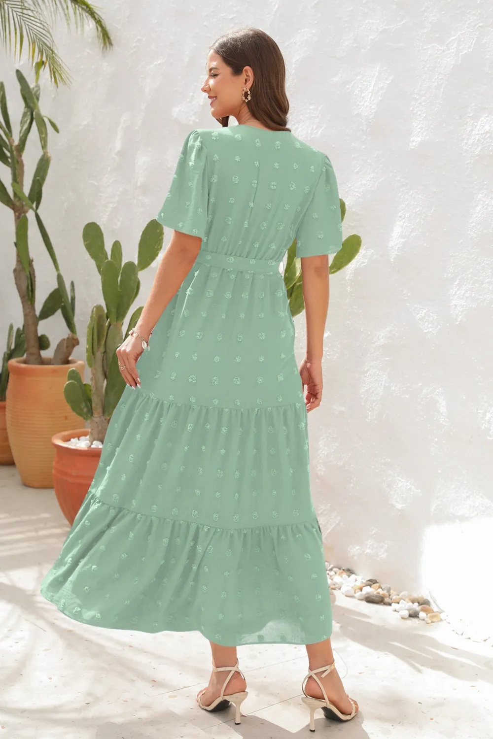 Swiss Dot Tied Surplice Short Sleeve Dress, image 19