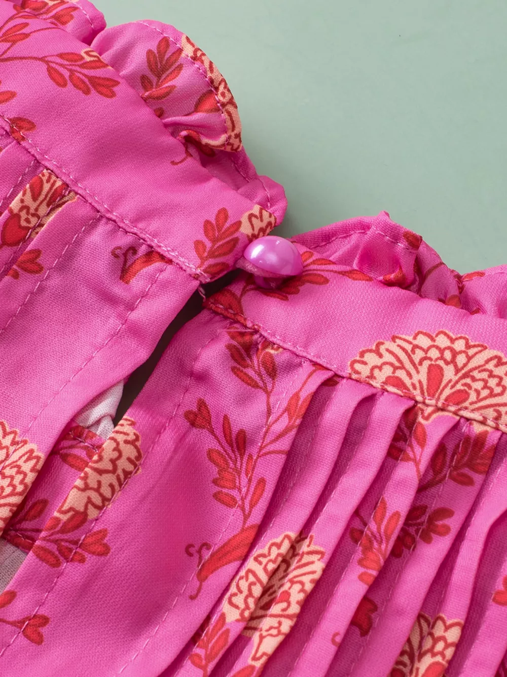 Floral Print Pleated Ruffled Flutter Sleeve Blouse, image 10