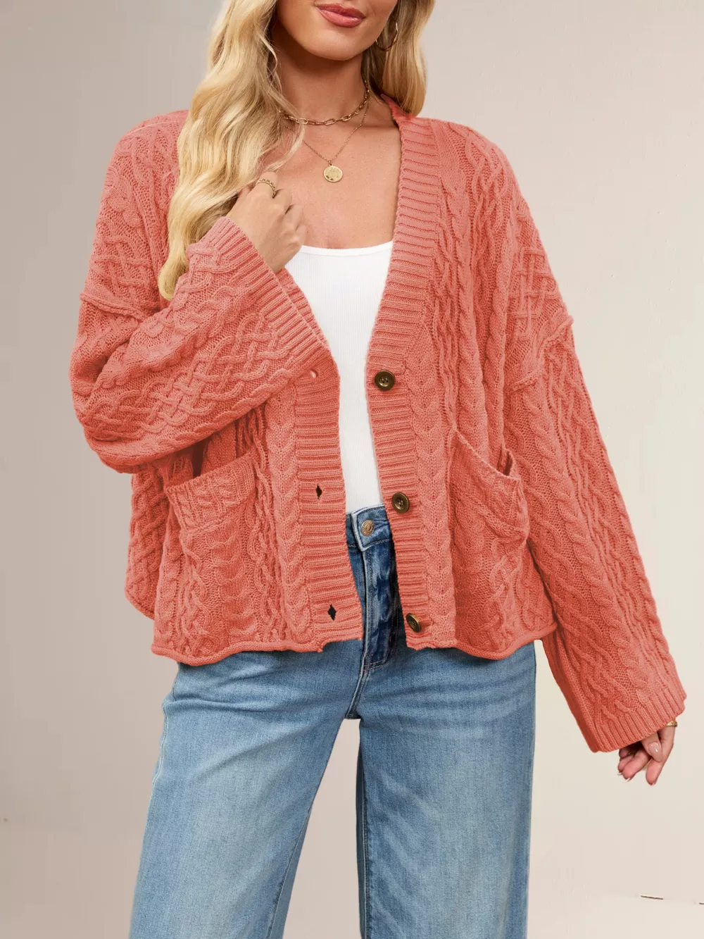 Cable Knit Button-Down Cardigan, image 11