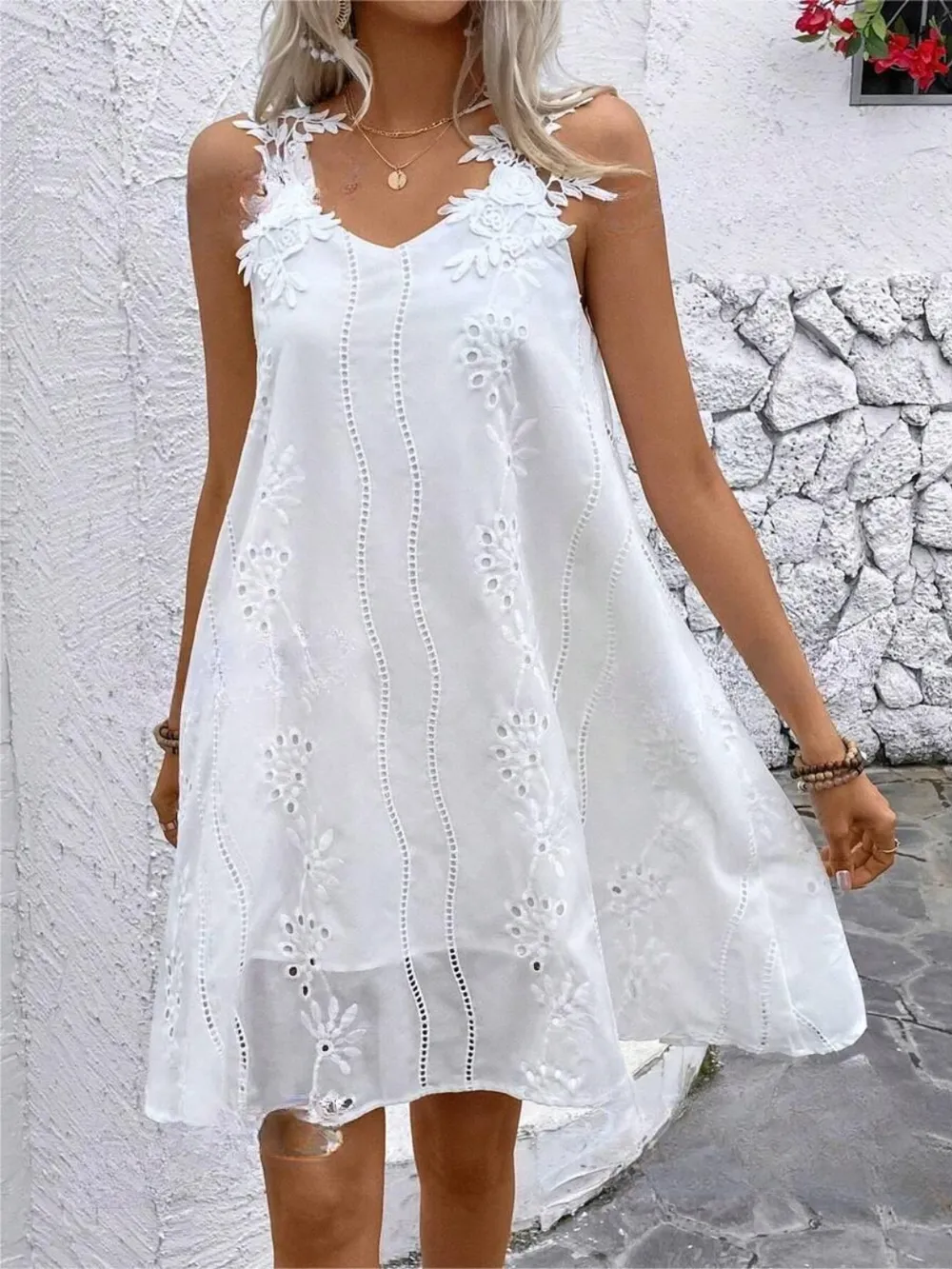 Lace Detail V-Neck Mini Dress, image 3