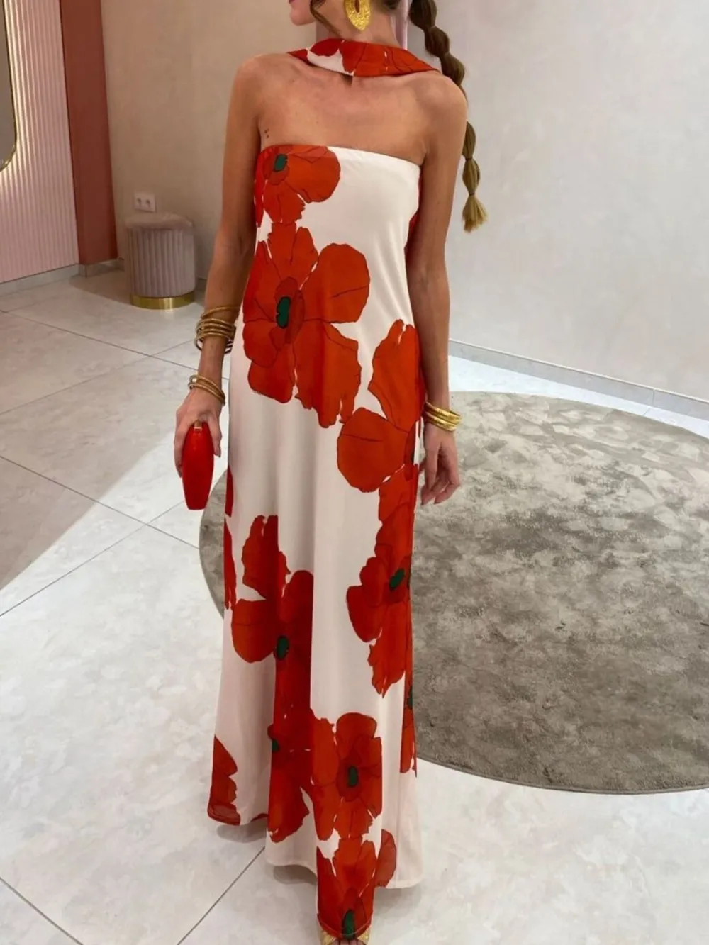 Printed Tube Maxi Dress, image 4