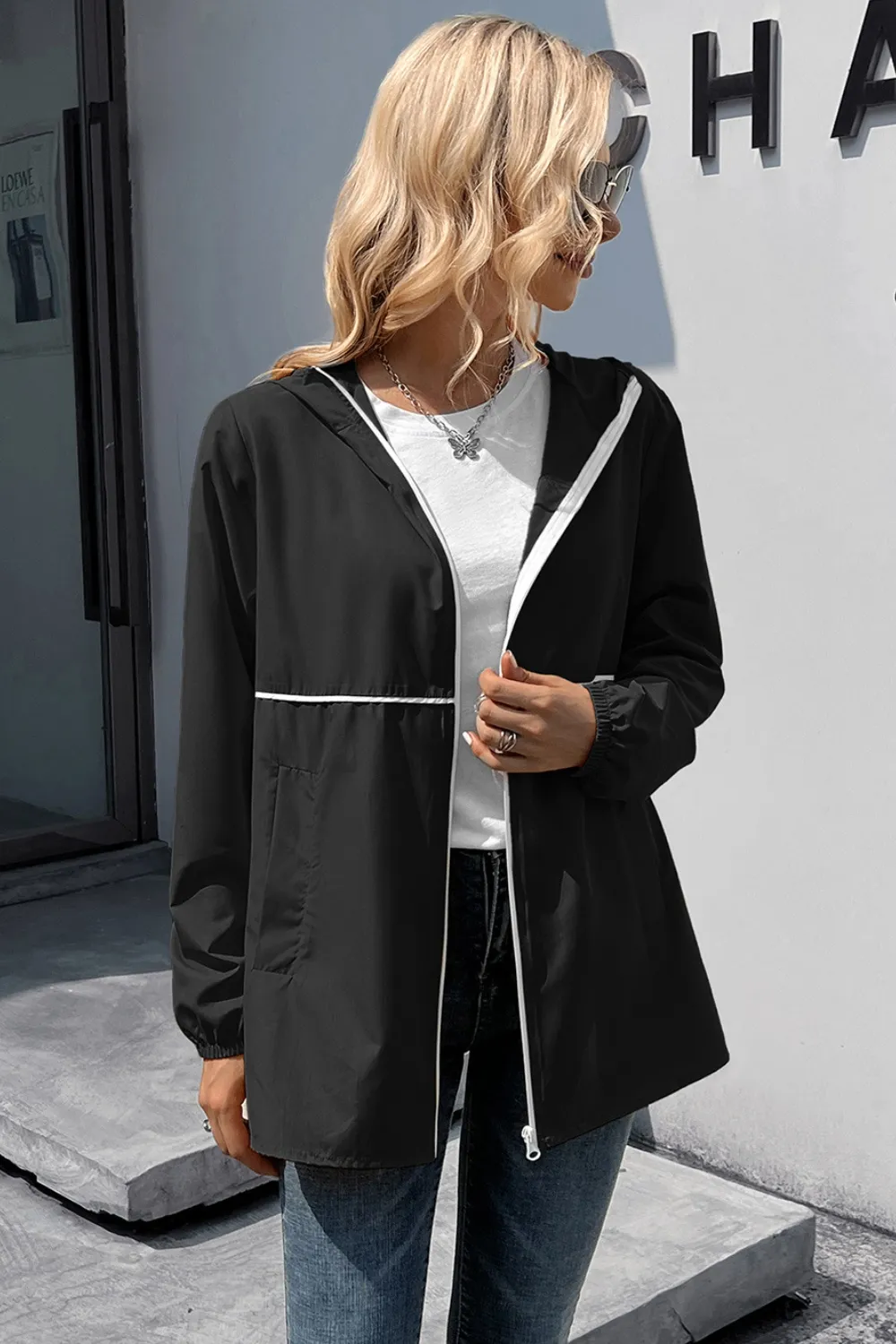 Zip Up Long Sleeve Hooded Watertight Jacket, image 8