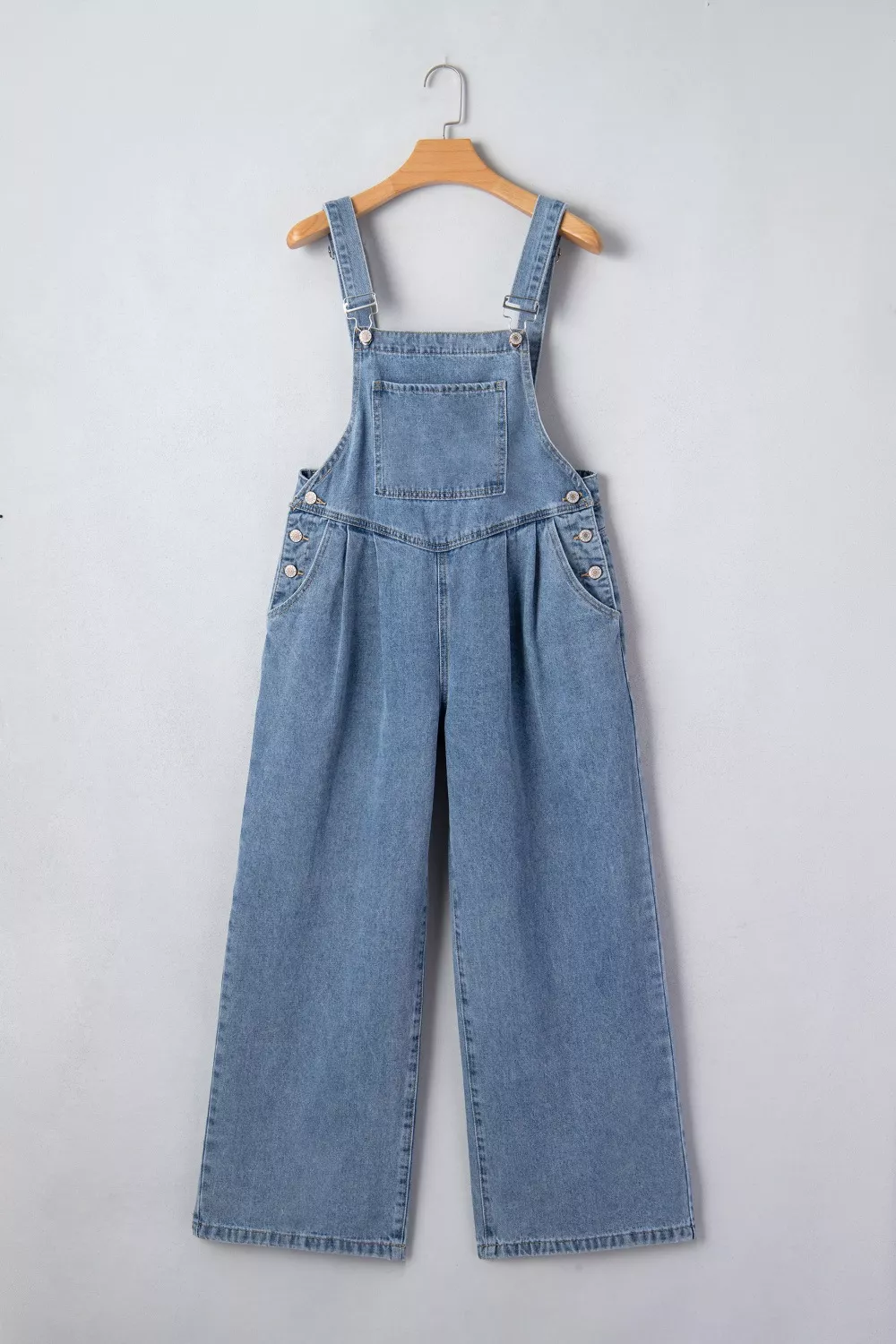Pleated Wide Leg Retro Pocketed Denim Jumpsuit, image 7