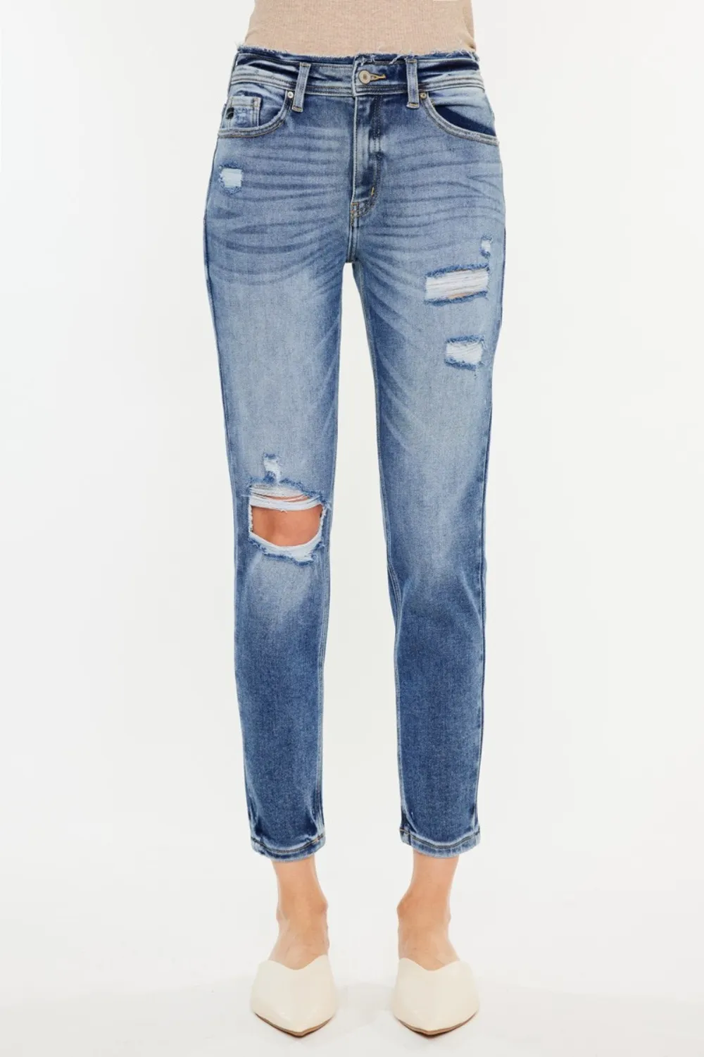 High Rise Distressed Mom Jeans, image 2
