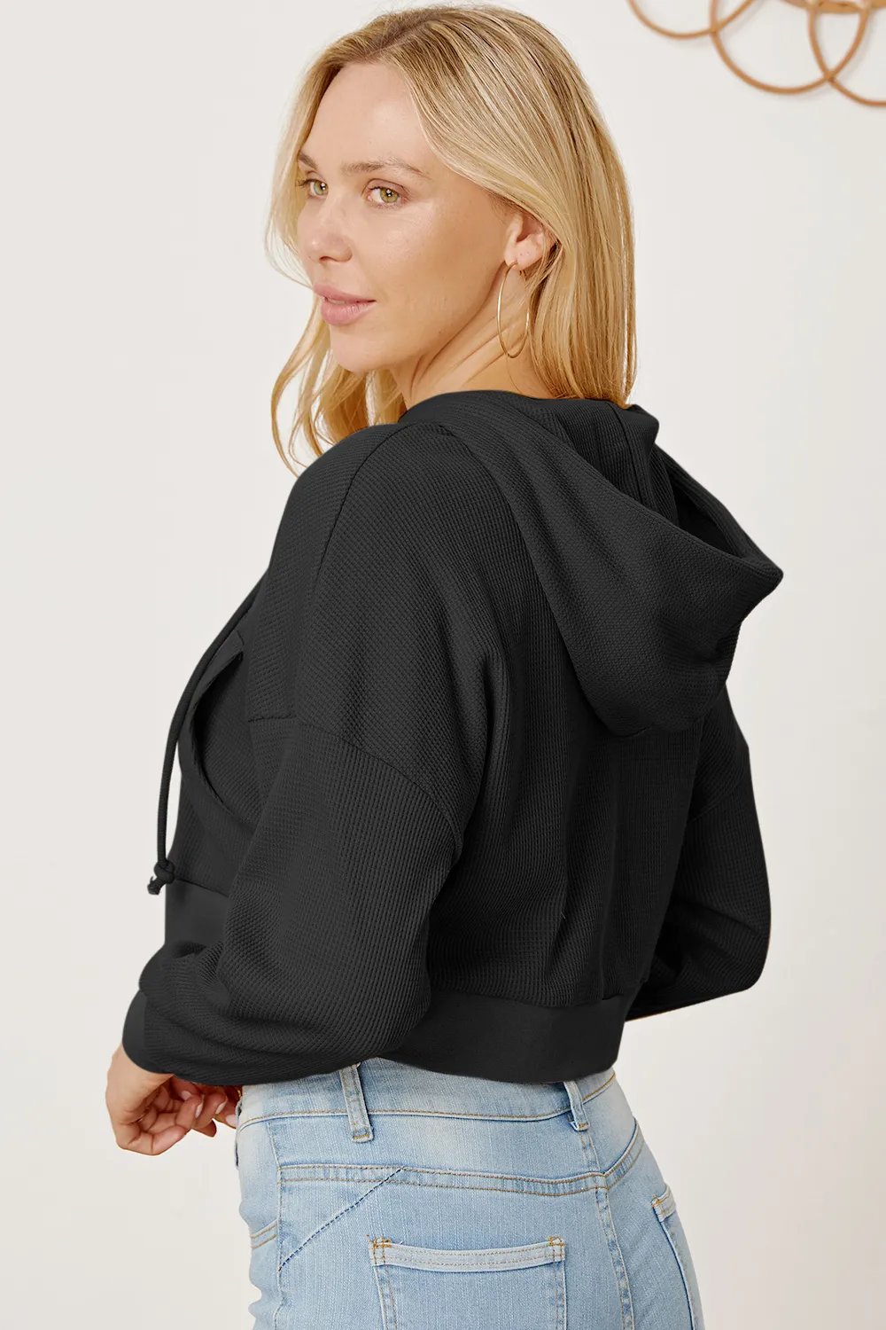 Waffle-Knit Drawstring Zip Up Hoodie, image 19