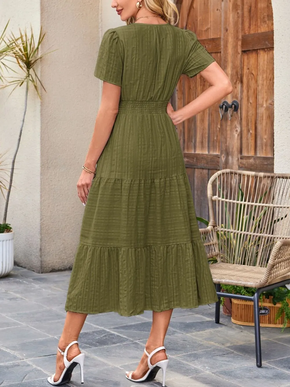 Tiered Notched Short Sleeve Dress, image 5