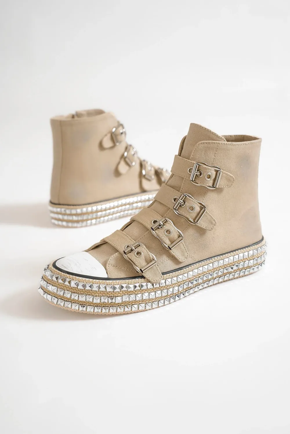 Multi-Buckle Straps Studded Platform Sneakers, image 2