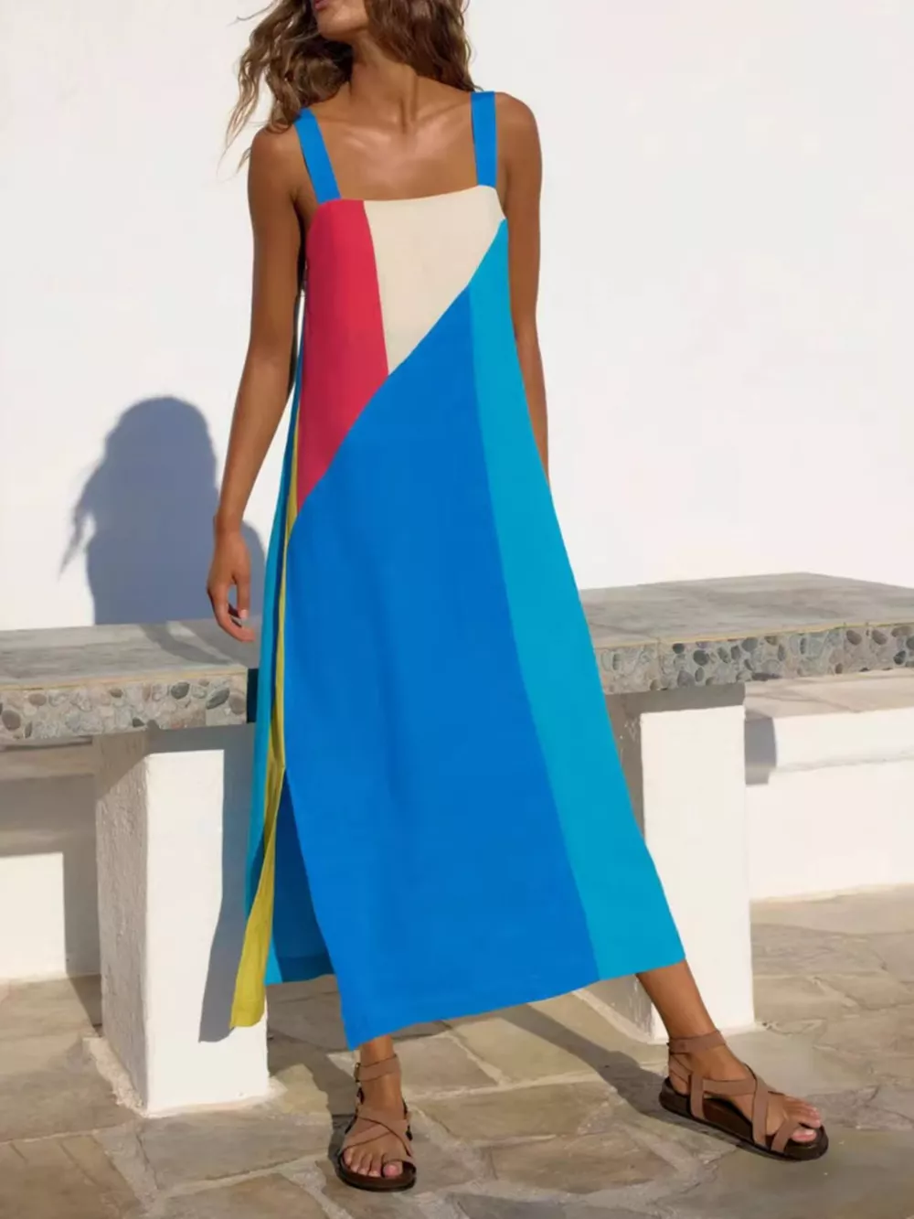 Striped Wide Strap Midi Dress, image 2