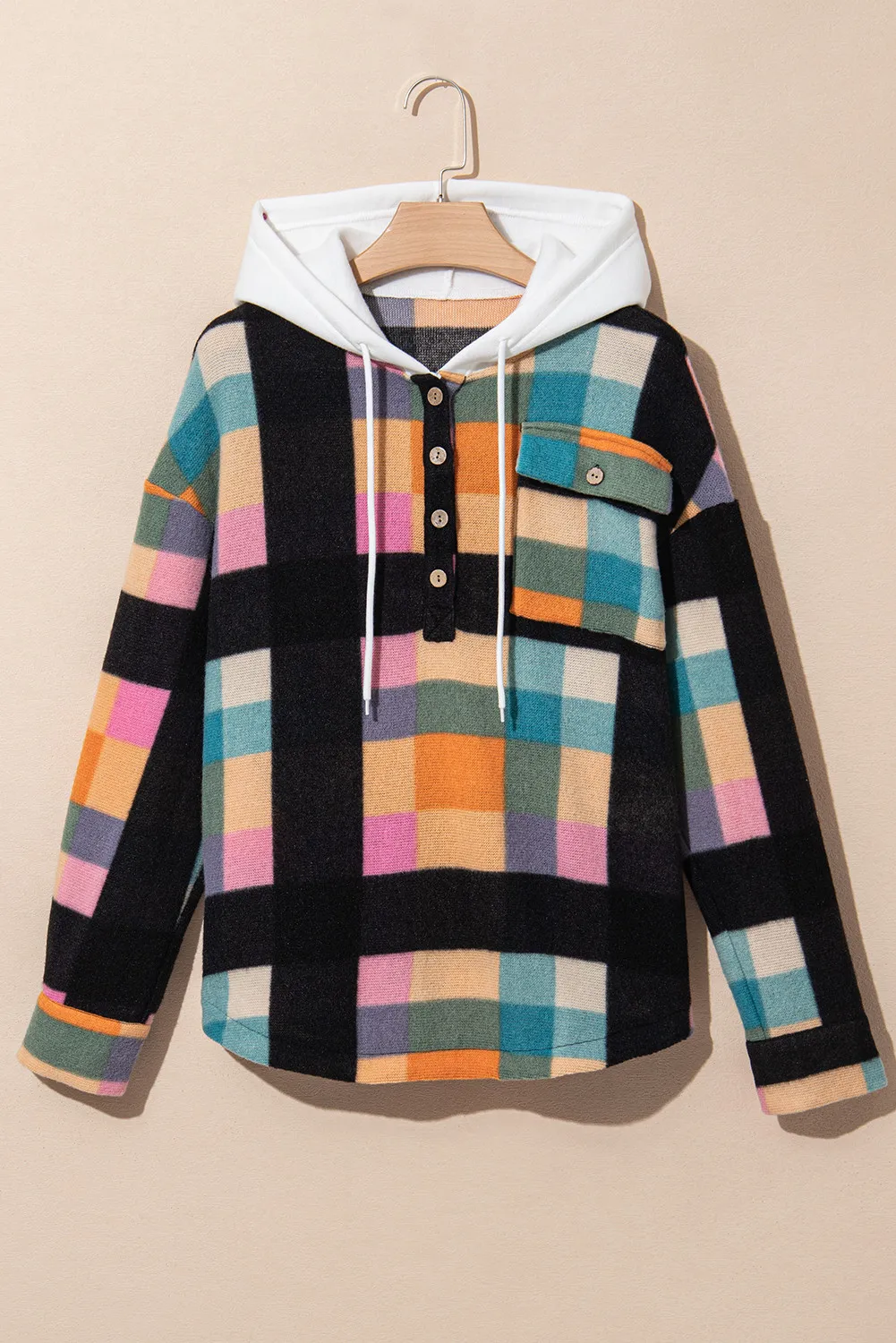 Drawstring Color Block Long Sleeve Hoodie, image 2