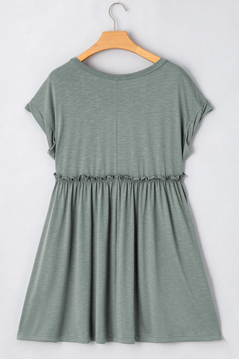 Frilled Gathered Seam Round Neck T Shirt Dress, image 3